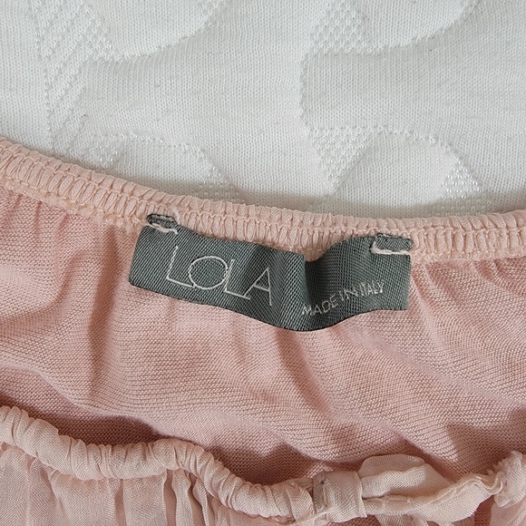 LOLA Made In Italy Silk Blend Sheer Blouse Blush Pink Medallion Print Small - Picture 9 of 13